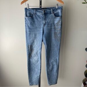 Frank Lyman Rhinestone Heart Embellished Jewelled Denim Jeans Size Medium